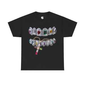 T-shirt Boxy da Uomo con Grafica Cross Chain Grillz, Streetwear Y2K Oversize a Maniche Corte, Stampa in Jersey di Cotone, Girocollo - Product Image 1