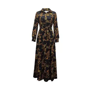 Allover Print Button Front Shirt Dress  Casual Long Sleeve Lapel Tie-waist Dress For Spring   Fall  Women's Clothing