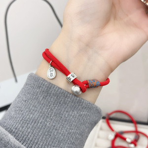 999 Pure Silver Fortune Red <b>Rope</b> <b>Bracelet</b> For Women Gift With Charm And Bell - Product Image 1
