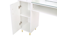 Table de manucure pliante de luxe japonaise blanche avec rangement, pieds en métal, finition brillante or blanc, tiroirs