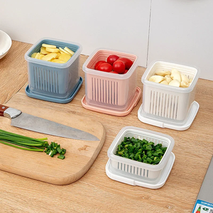 Double-layer Refrigerator <b>Storage</b> <b>Box</b> Ginger Scallion Onion Containers Sealed Fruits Vegetables Drain Crisper Kitchen Supplies - Product Image 2