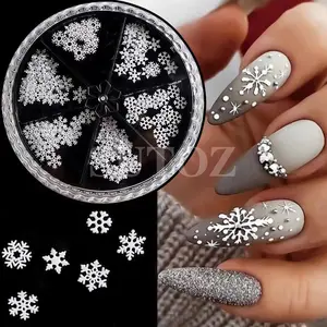 BIN dekorasi perhiasan seni kuku 3D 6 kotak dekorasi kuku berlian kristal belakang payet kepingan salju untuk DIY