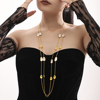 Aretas Collier à chaîne bijoux en acier inoxydable, métal plaqué or, hypoallergénique, collier à longue chaîne en coquillage naturel