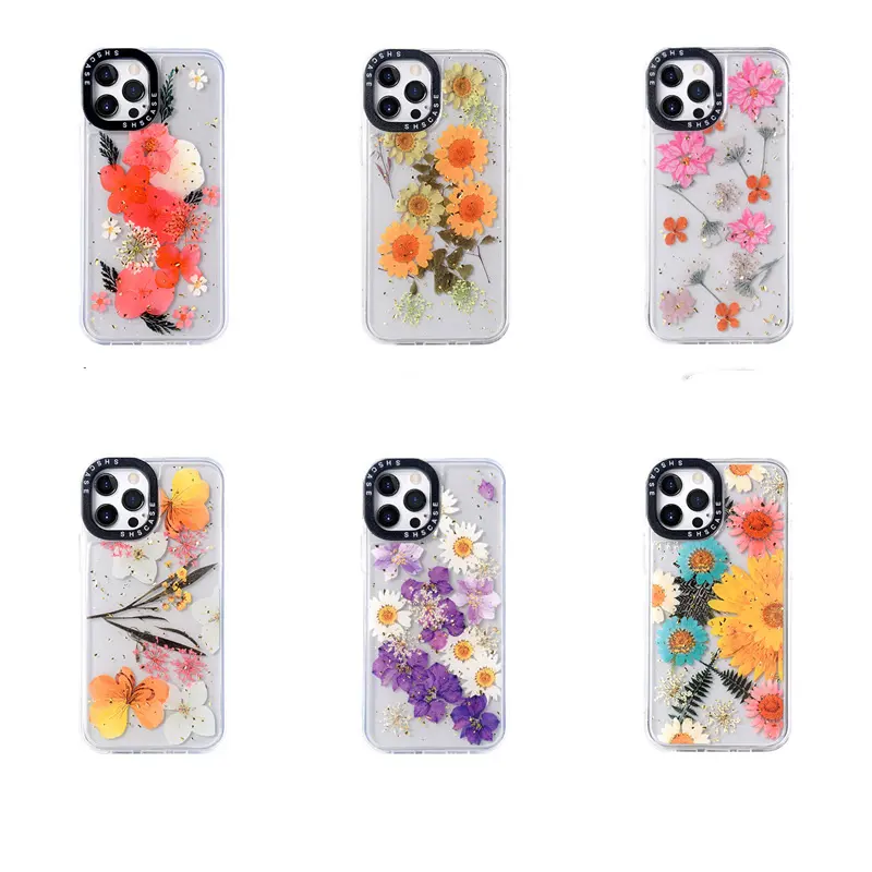 Newest Girl Bling Flower Case For iPhone 14 Pro Max Pressed Flower Phone Case For iPhone 13 12 11 Pro XS Max Epoxy Flower Case
