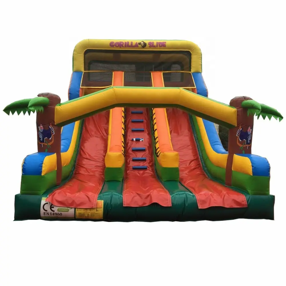 Made in China large children's Jungle theme inflatable double slide for sale