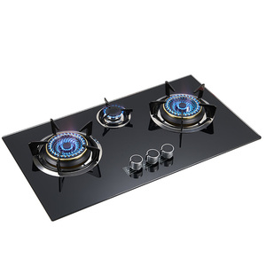 Cuisinière à gaz domestique à trois brûleurs avec plaque de cuisson en verre trempé - Product Image 1