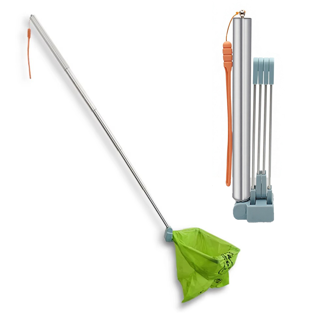 Bolsa de recogida telescópica grande de 3 rollos, color gris azulado mejorado.