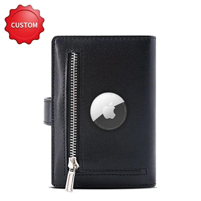 Bifold Stylish Mens Credit Card Pocket Money Holder Smart Wallet Crazy Horse Leather Tracker Airtag Wallet For Air Tag Iphone