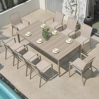 Ensemble de table et chaises de salle à manger d'extérieur moderne haut de gamme, avec chaise en maille Teslin et structure en alliage d'aluminium imperméable