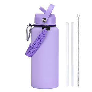 Bouteille d'eau en acier inoxydable de grande capacité avec corde tressée et paille isolée pour hommes et femmes Sports de plein air Tasse à boire - Product Image 4