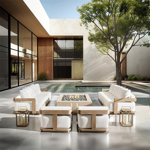 Ensemble de canapés en teck pour patio, modulaire, moderne, en rotin, pour l'extérieur, meubles de jardin, pour villa et hôtel, protection UV - Product Image 6