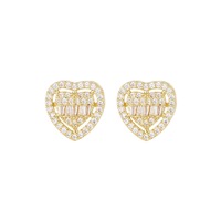 Elegantes Pendientes de Corazón de Latón Chapado en Oro con Micro Pavé de Cristales de Circonita Cúbica, Nuevos y Brillantes, Joyería de Moda para Mujer