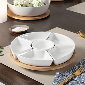 Modernes Umweltfreundliches Porzellan-Drehtablett mit Unterteilungen und Lazy <span class=keywords><strong>Susan</strong></span> für Nüsse und Snacks - Geschäftsgeschenk 10 Stück - Product Image 4
