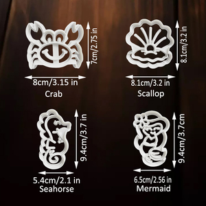 Ensemble de 4 emporte-pièces et emporte-moules sirène en plastique moulé par injection, tampons à <span class=keywords><strong>biscuits</strong></span> et moules à <span class=keywords><strong>biscuits</strong></span> sur le thème de l'océan, tampons à fondant - Product Image 5