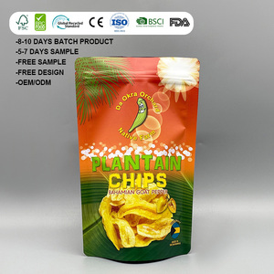 Bolsa personalizada impresa con orificio para colgar, tipo stand-up, para chips de plátano crujientes, resellable, de larga duración, para envasado a granel, apta para uso alimentario. - Product Image 1
