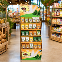 Présentoir Tropical Ondulé Personnalisable Multi-emplacements FSC pour Supermarché, Snacks de Noix de Coco, Merchandising FSDU