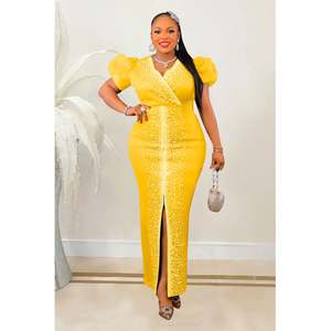 Vestido de Fiesta de Lujo de Marca Famosa con Bordado de Diseñador, Vestido Largo con Cuello en V Elástico y Mangas Abullonadas para Mujer - Product Image 6