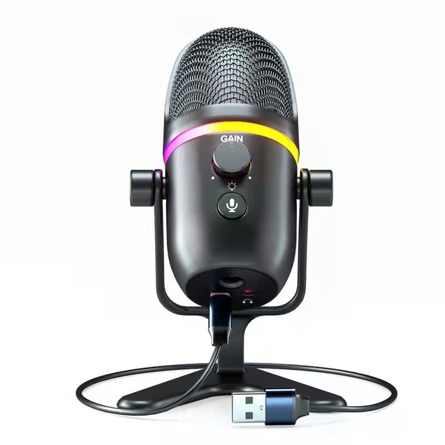 USB Tiktok RGB Microphone New ME5 OEM Customized Black Wired Singing Machine with Autotune Computer Pc Live Stream Singing Mic
