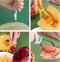 Cuillère à melon professionnelle à double tête avec dissolvant de graines Poignée antidérapante Sculpture sur fruits et légumes Outils de sculpture sur fruits 3 en 1