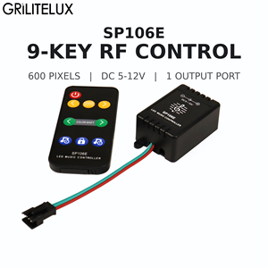 Contrôleur de bande LED RGB SP106E WS2812B, entrée 5V, 600 pixels, télécommande RF à 9 touches avec effets de couleur activés par le son - Product Image 1