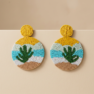 Embroidered Cactus Design Glass Beads Sequined Bohemian Gold Plated Women's <b>Earrings</b> Certified Safe - Product Image 2