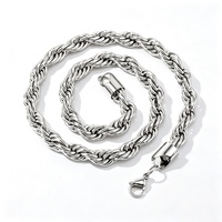 Chaîne en corde torsadée en acier inoxydable 2mm-8mm style Hip-hop, collier électroplaqué inaltérable, unisexe, usage quotidien, vente en gros