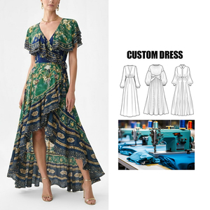 Abito stile <span class=keywords><strong>palazzo</strong></span> Vintage donna di servizio OEM nuovo stile moda con scollo a V stampato floreale snellente arricciato abito lungo Casual per l'estate - Product Image 1