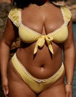 Offre Spéciale – Ensembles de micro-bikinis sexy en tissu texturé avec logo personnalisé, effet push-up, nœud frontal et dentelle, pour femmes et jeunes filles – Tenues de plage