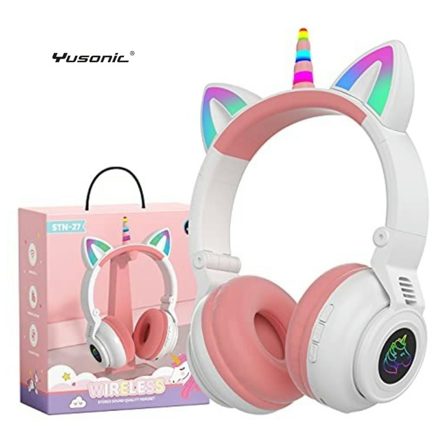 YUSONIC Unicorn Kids Headphones for Girls, Wireless  Foldable for Girls Toddlers Tablet/ Pad/fire,Light up Birthday Gifts