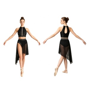 Costumes de danse lyrique pour femmes, haut à bretelles orné de strass, culotte taille haute, jupe en maille, dos en forme de larme, tenue de scène contemporaine, sur mesure - Product Image 2