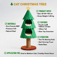 Arbre à chat de Noël moderne de luxe, grand format, 109 cm de haut, tour classique festive pour chat avec double condo et poteau à gratter en sisal