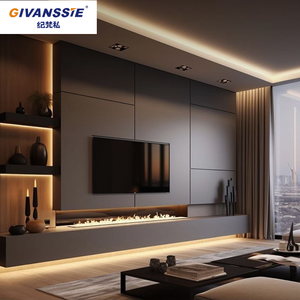 <span class=keywords><strong>Meuble</strong></span> <span class=keywords><strong>TV</strong></span> mural <span class=keywords><strong>gris</strong></span> moderne sur mesure avec foyer intégré pour salon intelligent - Product Image 2