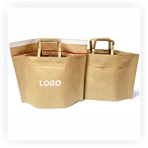 Custom Logo Printed Biodegradable Compostable Safe Kraft Paper Self Adhesive Strip Sealable Mailer Storage Bags With Handle