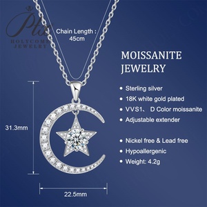 Collana in <span class=keywords><strong>argento</strong></span> Sterling 925 1CT <span class=keywords><strong>D</strong></span> VVS Moissanite scintillante Star Moon Design per donne che indossano quotidianamente datteri senza tempo eleganza MB043 - Product Image 3