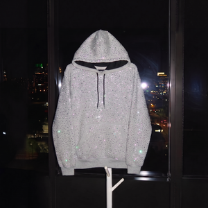 เสื้อฮู้ดดี้ปักคริสตัลวิบวับแบบเต็มตัว รุ่น 7708 ผ้าเทอร์รี่คอตตอน สตรีทแวร์ ทรงโอเวอร์ไซส์ จากผู้ผลิต - Product Image 1