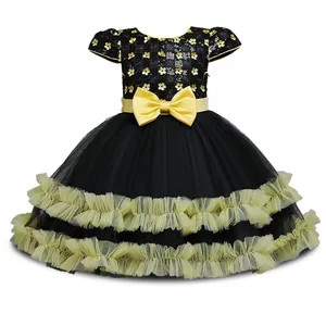 Shiny Princess Birthday Party Jurk Bloem Meisjes Tutu Jurk Voor 6 Jaar Oude Elegant Blauw Trouwjurk Meisjes