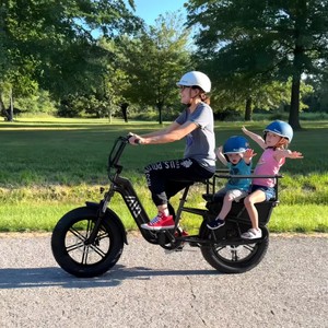 Vélo de ville électrique hybride avec panier, pour 2 enfants, avec barres de sécurité et repose-pieds pour siège arrière, disponible en entrepôt UE - Product Image 2