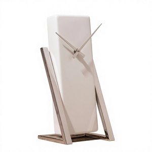 Minimalist Rectangle Desk <b>Clock</b> Analog Quartz Metal Stand <b>Battery</b> Operated White Design - Product Image 2
