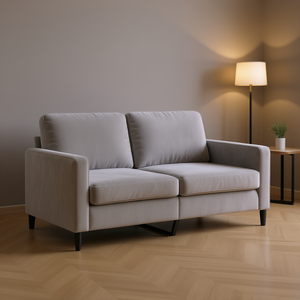 Divano a 2 Posti in Velluto Grigio Chiaro, 100% Poliestere, Telaio in Metallo e Compensato, Design Moderno per Soggiorno - Product Image 2