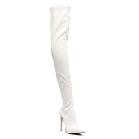 Femmes Plus Size Knee High Heel Leg Baddie Thigh High Boots Leggings Noir Blanc Cuir Pointed Toe Design Stretch Sock Winter