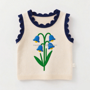 <span class=keywords><strong>Chaleco</strong></span> de punto con patrón bonito personalizado con ribete de volantes, pieza de capas de moda para niñas, suéter sin mangas de Jacquard de diseñador diario - Product Image 6