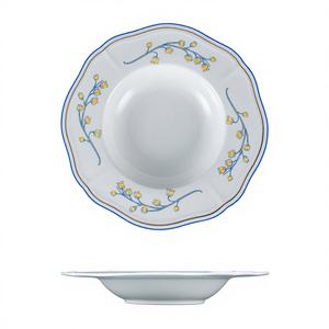 <span class=keywords><strong>Assiette</strong></span> élégante à bord festonné en porcelaine fine, bol à soupe avec décor floral, bord bleu et doré, <span class=keywords><strong>assiette</strong></span> creuse pour hôtels, mariages, vente en gros - Product Image 4