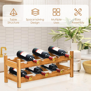 Porte-vin <span class=keywords><strong>en</strong></span> <span class=keywords><strong>bambou</strong></span> à 2 niveaux, 12 bouteilles, support de rangement pour vin sur comptoir, étagère de présentation de vin robuste pour la cuisine et le <span class=keywords><strong>bar</strong></span>, directement de l'usine - Product Image 4