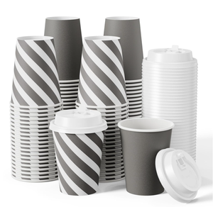 Disposable PLA Single Wall Paper Cup Printing Takeaway Drinking Coffee Paper Cup with Prevent Leaks Lids