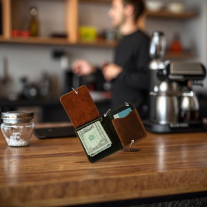 For Retro Open PU Leather RFID Blocking Stylish Simple Design Portable Men's Credit <b>ID</b> Card <b>Holder</b> Nylon Thread Short Pocket - Product Image 5