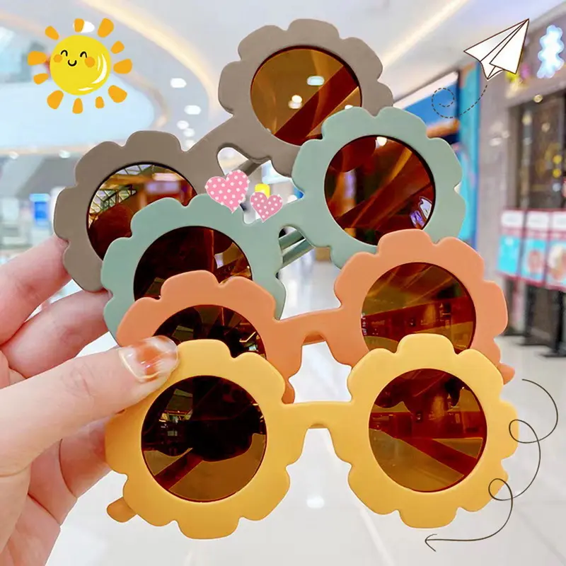 Cute Multi-color Plastic Sunflower Boy Girl Fashion Colorful Frame UV400 Cute Baby Children kid sports sunglasses wholesale 2024