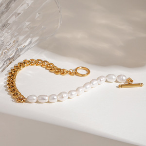 Aretas sin deslustre verano pie grueso joyería perla cadena tobillo mujeres chapado en oro impermeable Acero inoxidable cubano enlace tobillera - Product Image 4