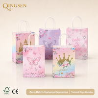 Sacs cadeaux en papier personnalisés de luxe imprimés pailletés roses pour baby shower, avec poignées en corde torsadée, cinq modèles pour boutiques et commerces de détail