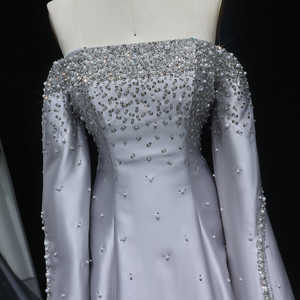 فستان سهرة و حفلات أنيق من Jancember LSZ575 باللون الرمادي، قصة A-Line، مزين باللؤلؤ والترتر والخرز والكريستال، بياقة قارب وخصر طبيعي - Product Image 4