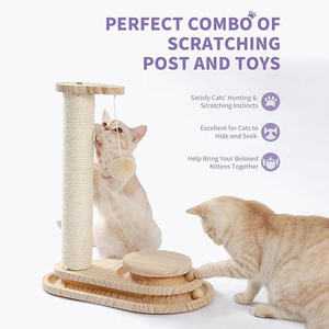 Toptan özel Modern lüks kedi ağacı küçük Pet kedi oyun tırmalama sütunu yün hareketli Trackballs el işi ahşap Sisal kedi - Product Image 3